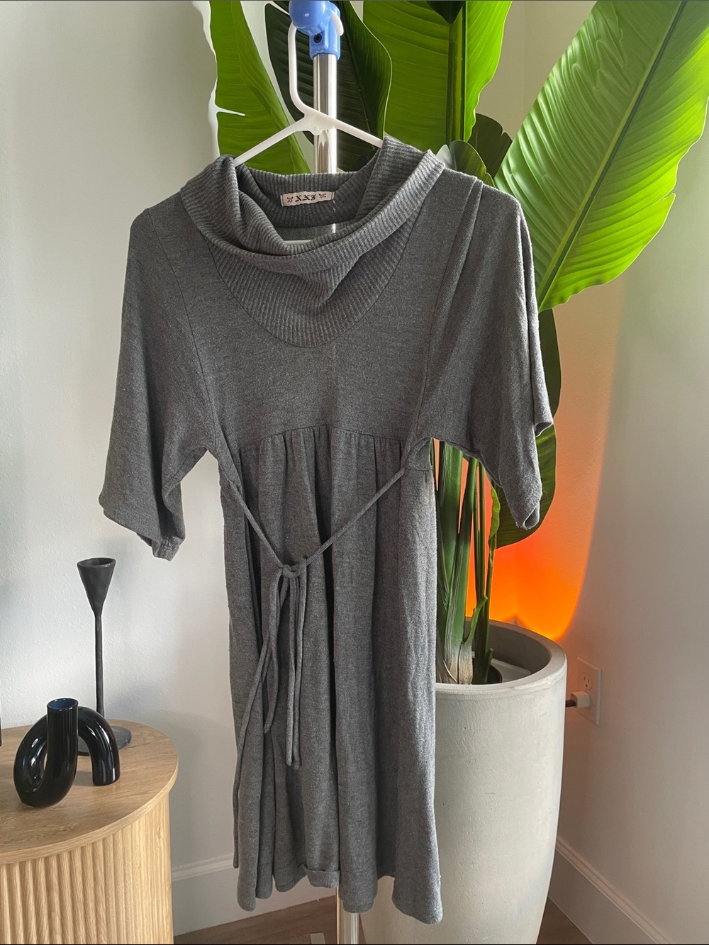 XXI - Gray Knit Cowl Neck Short Sleeve Dress